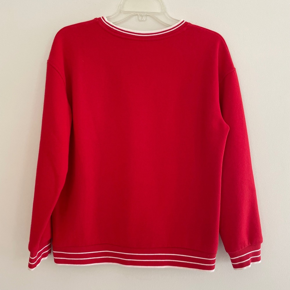 Cat & Jack‎ Red Heart Eye Smiley Face Sweatshirt XL 14 Varsity Stripe Pullover - Picture 5 of 7